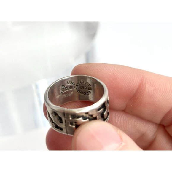 Zuni Pueblo Vintage Geometric Mexican Chunky Wide Sterling Silver Ring - sz 7 - Picture 9 of 10